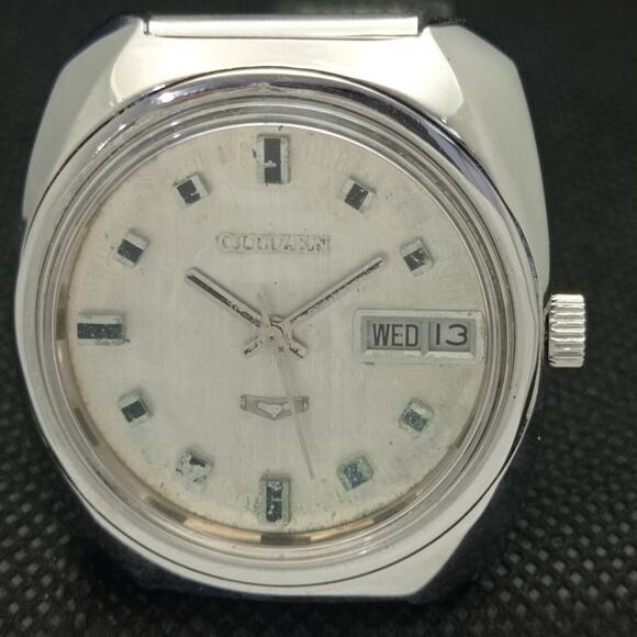 Vintage 1978 Citizen Automatic Mens Silver Watch W/daydate & Patina accents - Picture 3 of 8